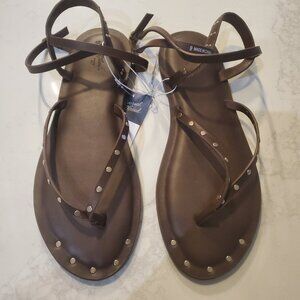 New Universal Thread Brown Studded Thong Ankle Strap Sandals size 9